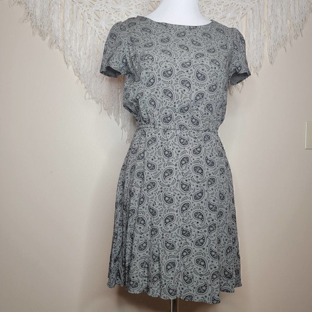 Cotton On Short Sleeve Paisley Print Casual Dress Green Black Size Small